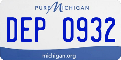 MI license plate DEP0932