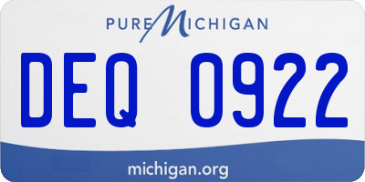 MI license plate DEQ0922