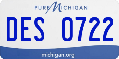 MI license plate DES0722