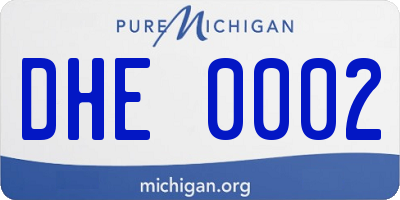 MI license plate DHE0002