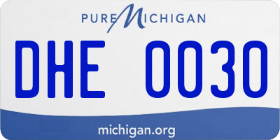 MI license plate DHE0030