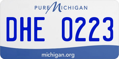 MI license plate DHE0223