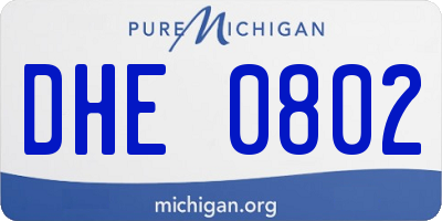 MI license plate DHE0802