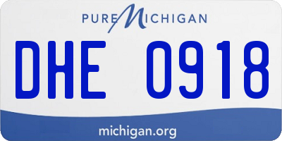MI license plate DHE0918