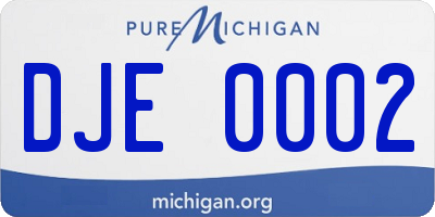 MI license plate DJE0002