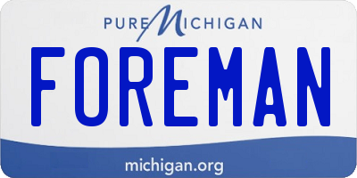 MI license plate FOREMAN