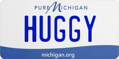 MI license plate HUGGY