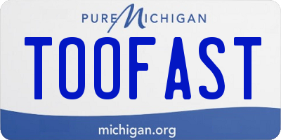 MI license plate TOOFAST
