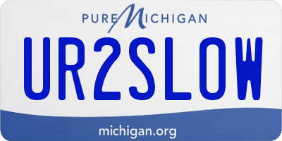 MI license plate UR2SLOW