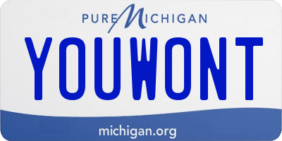 MI license plate YOUWONT