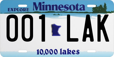 MN license plate 001LAK