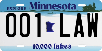 MN license plate 001LAW