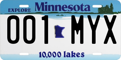 MN license plate 001MYX