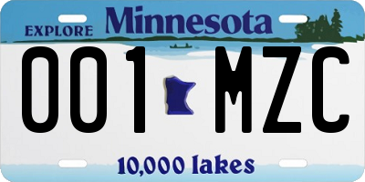 MN license plate 001MZC