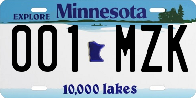 MN license plate 001MZK
