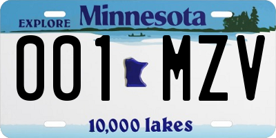 MN license plate 001MZV