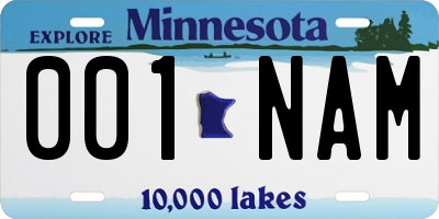 MN license plate 001NAM