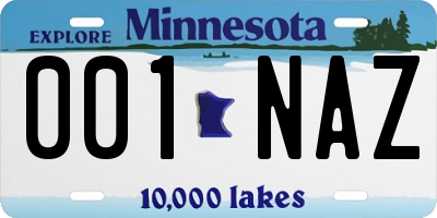 MN license plate 001NAZ