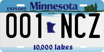 MN license plate 001NCZ