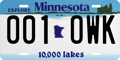 MN license plate 001OWK