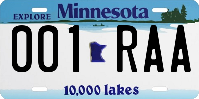 MN license plate 001RAA