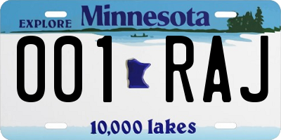 MN license plate 001RAJ