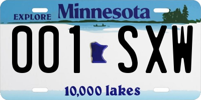 MN license plate 001SXW