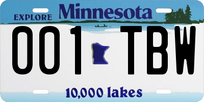MN license plate 001TBW