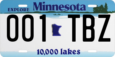MN license plate 001TBZ