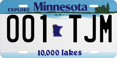 MN license plate 001TJM