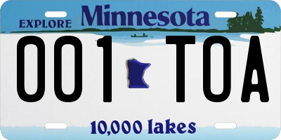 MN license plate 001TOA