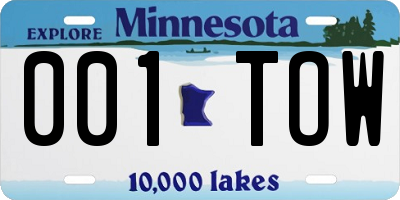 MN license plate 001TOW