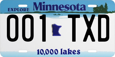 MN license plate 001TXD