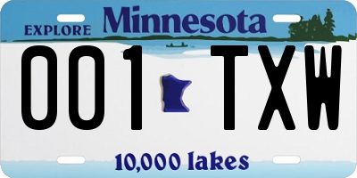 MN license plate 001TXW