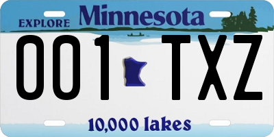 MN license plate 001TXZ