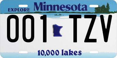 MN license plate 001TZV