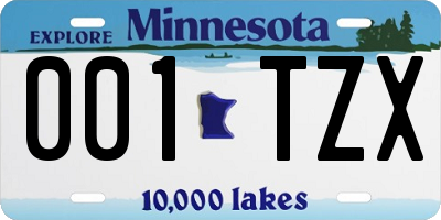 MN license plate 001TZX