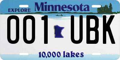 MN license plate 001UBK