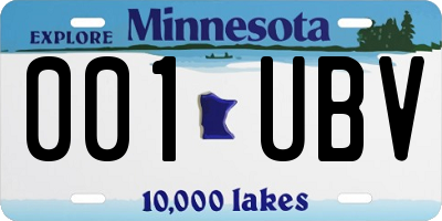 MN license plate 001UBV