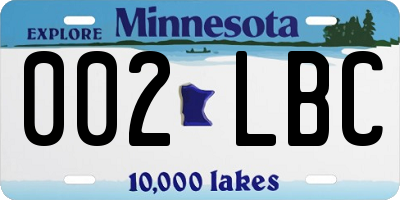 MN license plate 002LBC