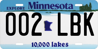 MN license plate 002LBK