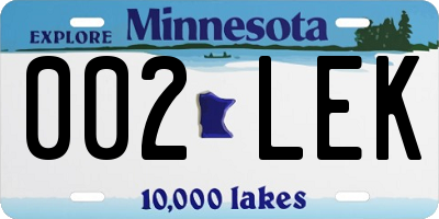 MN license plate 002LEK