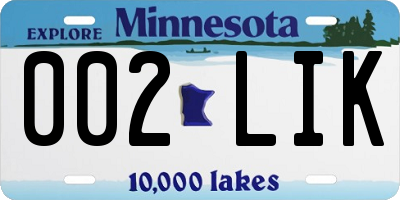 MN license plate 002LIK