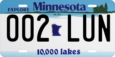 MN license plate 002LUN