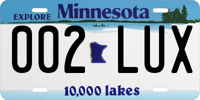 MN license plate 002LUX