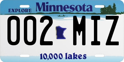 MN license plate 002MIZ