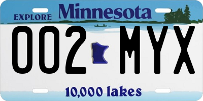 MN license plate 002MYX