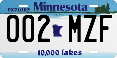 MN license plate 002MZF