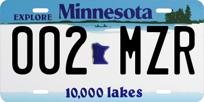 MN license plate 002MZR