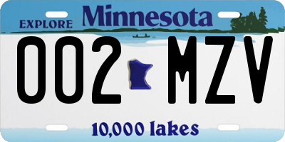MN license plate 002MZV